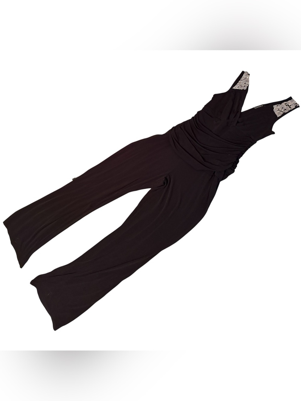 Jessica Black Rhinestone Strap Wide Leg Jumpsuit Women’s Size Medium